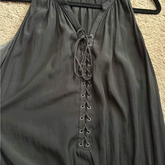Ramy Brook- Black Sleeveless Alexandra Lace Tie Up Mini Dress - Picture 3 of 6